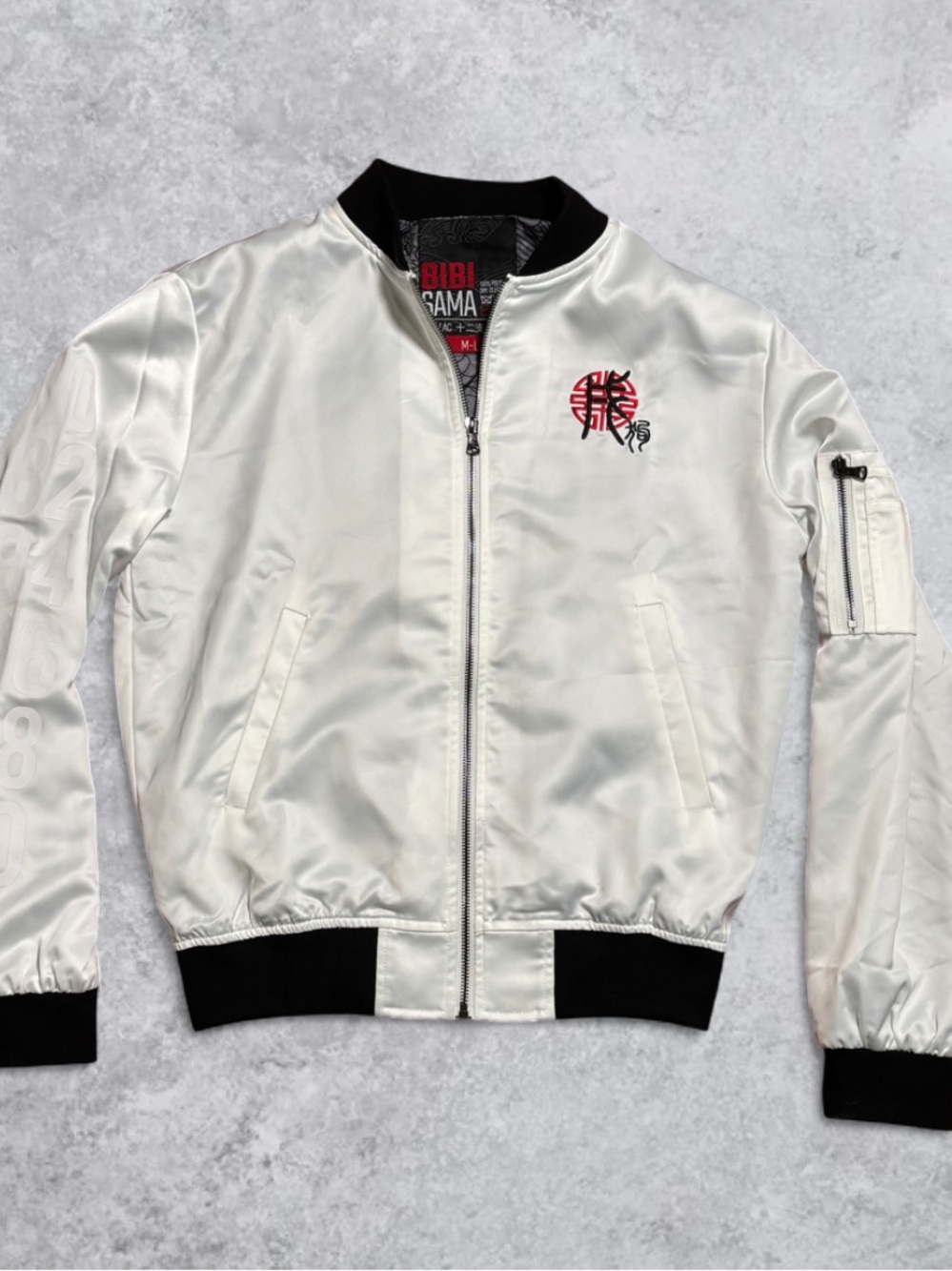 Zodiac Ice Wolf Bomber Jacket White Satin Embroidered Size M-L